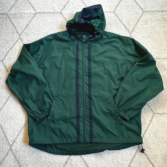 Chaps Ralph Lauren Vintage 90s Hunter Green Hooded Windbreaker Rain Anorak Sz LG - Picture 1 of 9